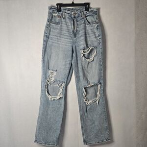 AMERICAN EAGLE Sz 10 Jeans Light Wash Distressed Stretch Y2k Baggy